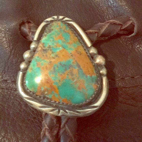 Leather & real turquoise stone boho satchel - Picture 2 of 8